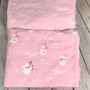 Twin Pink Snowman Flannel Sheet Set 
